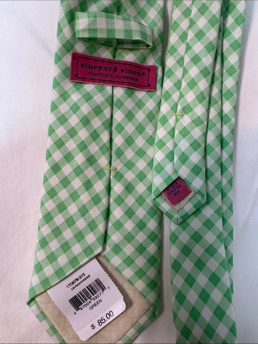 MARTHA'S VINEYARD VINES  GREEN & WHITE CHECKERED 100% SILK NECK TIE NWT